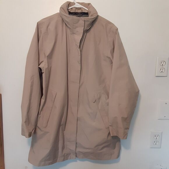 Vtg Lands End Windbreaker Jacket Womens Medium Beige Hooded - Picture 1 of 9